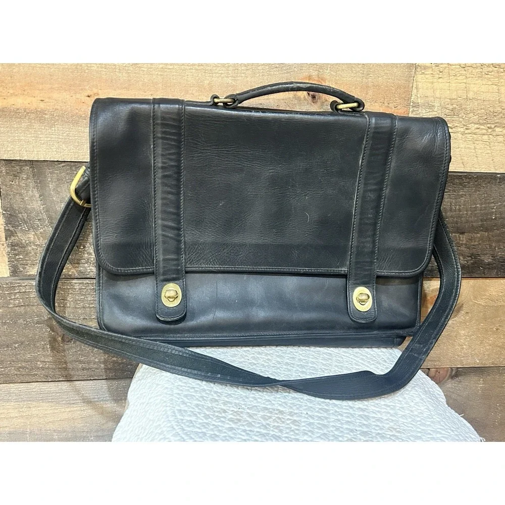 Men's  Leather Briefcase - Made in Korea Crossbody Strap 15x11 VTG